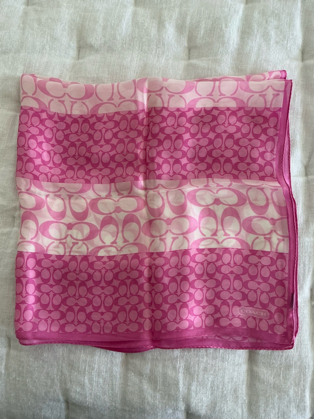 Coach Pink Signature Logo Silk Square Scarf